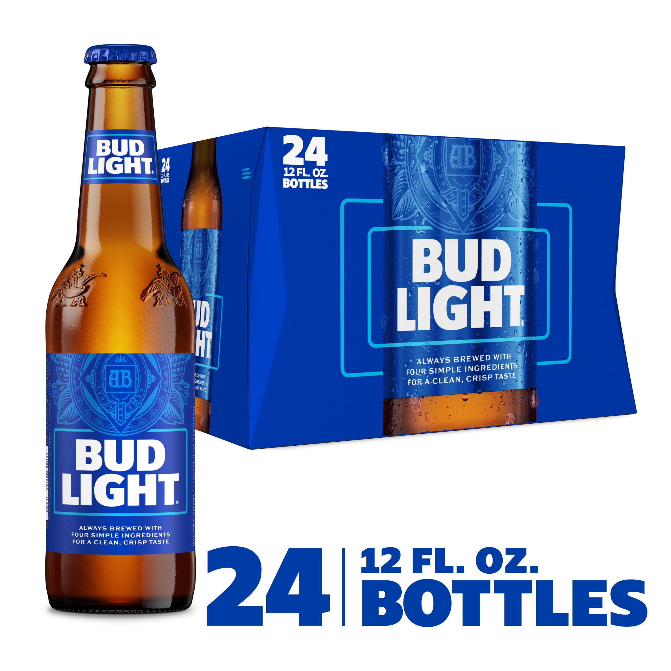 Bud Light Beer, 24 Pack Beer, 12 fl oz Glass Bottles, 4.2% ABV, American Lager