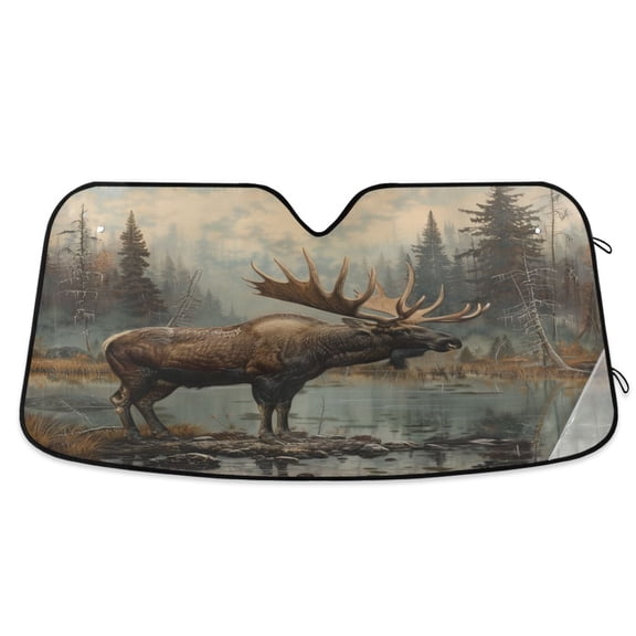 Elk at Water Edge in Forest Car Windshield Sun Shade Foldable Car Front Window Visor Heat and UV Protection 53x23.5