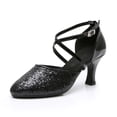 thumbnail image 4 of Women Dance Shoes 2.2" Ankle Strap Latin Dancing Heels Shining Glitter Stiletto Heels -Type J Black US Size 5.5, 4 of 4