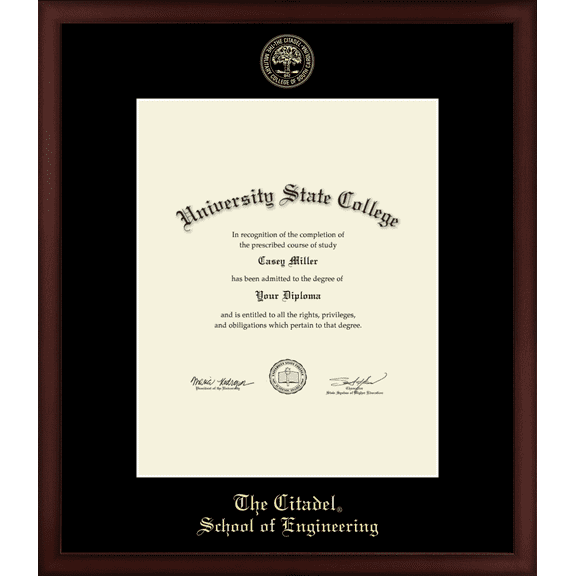 The Citadel The Military College of South Carolina School of Engineering Diploma Frame, Document Size 16" x 20"