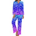 thumbnail image 1 of Pijama de copo de nieve de Navidad para mujer, Conjunto de pijama estético de 2 piezas con estampado verde, manga larga, cuello en V, encantador traje para el hogar, Primavera, 1 of 4