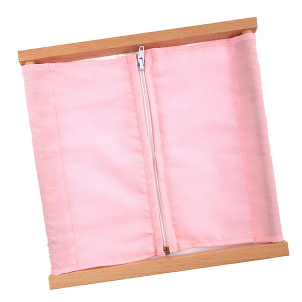 Tablero de vestir, juguetes con botones a presión y hebillas para niños pequeños, juguetes Montessori para niños de todas las edades. Cremallera rosa