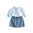 thumbnail image 3 of Kiapeise Toddler Girl Summer Clothes White Shirt+ Denim Skirt 2 Piece Outfits, 3 of 6