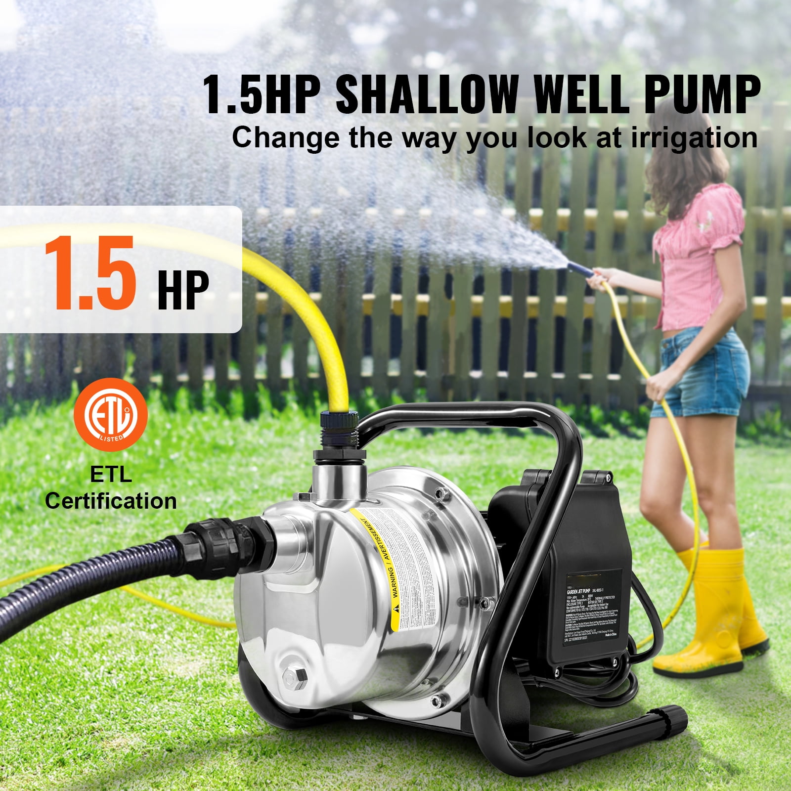 Bentism SDKQ23GPM110VCW84, 1.5HP, 115V, Shallow Well Water Transfer Pump, 20 GPM
