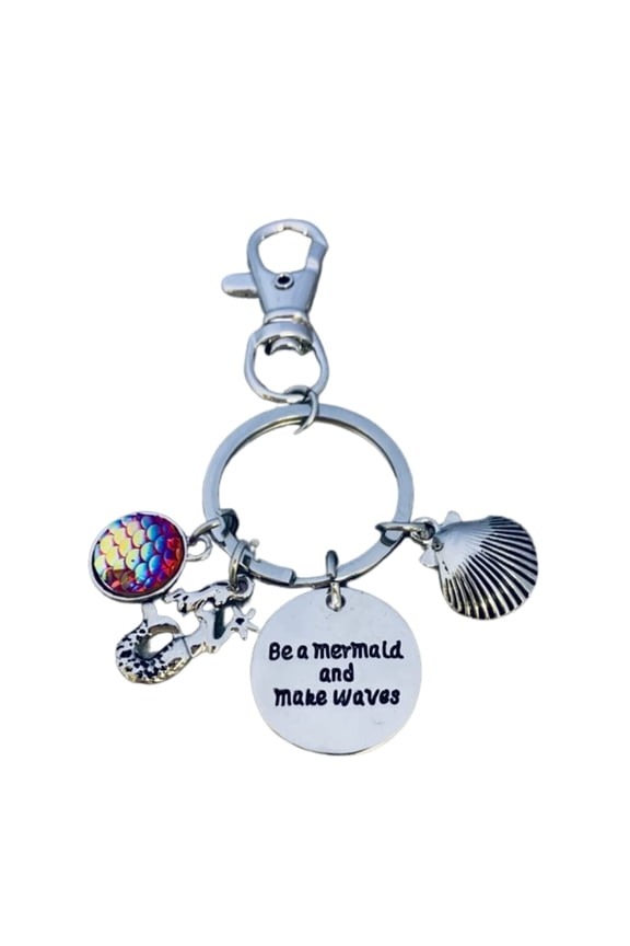 Charm Zipperpull Keychain, Be a Mermaid and Make Waves Jewelry, Mermaid Gift, Mermaid Tail Keychain, Beach Nautical Sea Creature Shell Charms