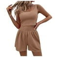 thumbnail image 1 of Conjunto de dos piezas de verano para mujer: top corto sin mangas y pantalones cortos de cintura alta, encaje de nailon y spandex, para todo tipo de cuerpos, 1 of 4