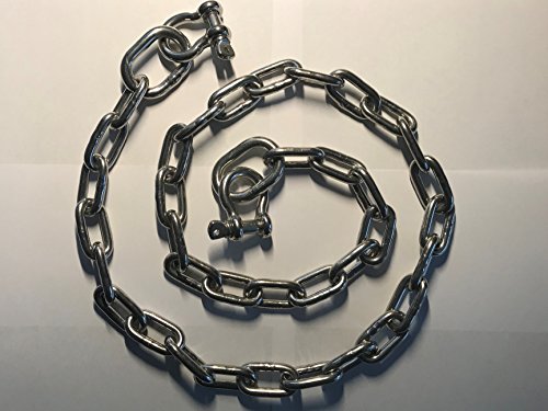 Stainless Steel 316 Anchor Chain – 13mm (1/2 Inch) Links, 8 Feet Long – Includes Two 9/16 Inch Bow Shackles – Marine Grade Boat Anchor Chain