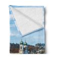 thumbnail image 2 of Landscape Soft Flannel Fleece Blanket, Panoramic View of Oak Chapel Bridge Northern Lands Lake European Aged City Print, Cozy Plush for Indoor and Outdoor Use, 60" x 80", Blue Brown, by Ambesonne, 2 of 5