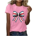 thumbnail image 5 of Feancey USA Flag Shirt Women Novelty Bow Print Tshirts Teen Girls Patriotic Graphic Tees Summer Short Sleeve Round Neck Cute Tops Pink XL, 5 of 5