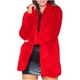 thumbnail image 3 of Juebong Women's Faux Fur Coat Long Sleeve Fleece Fluffy Lapel Jacket Open Front Shaggy Warm Parka Coats Furry Winter Outerwear Red XXXXL, 3 of 8