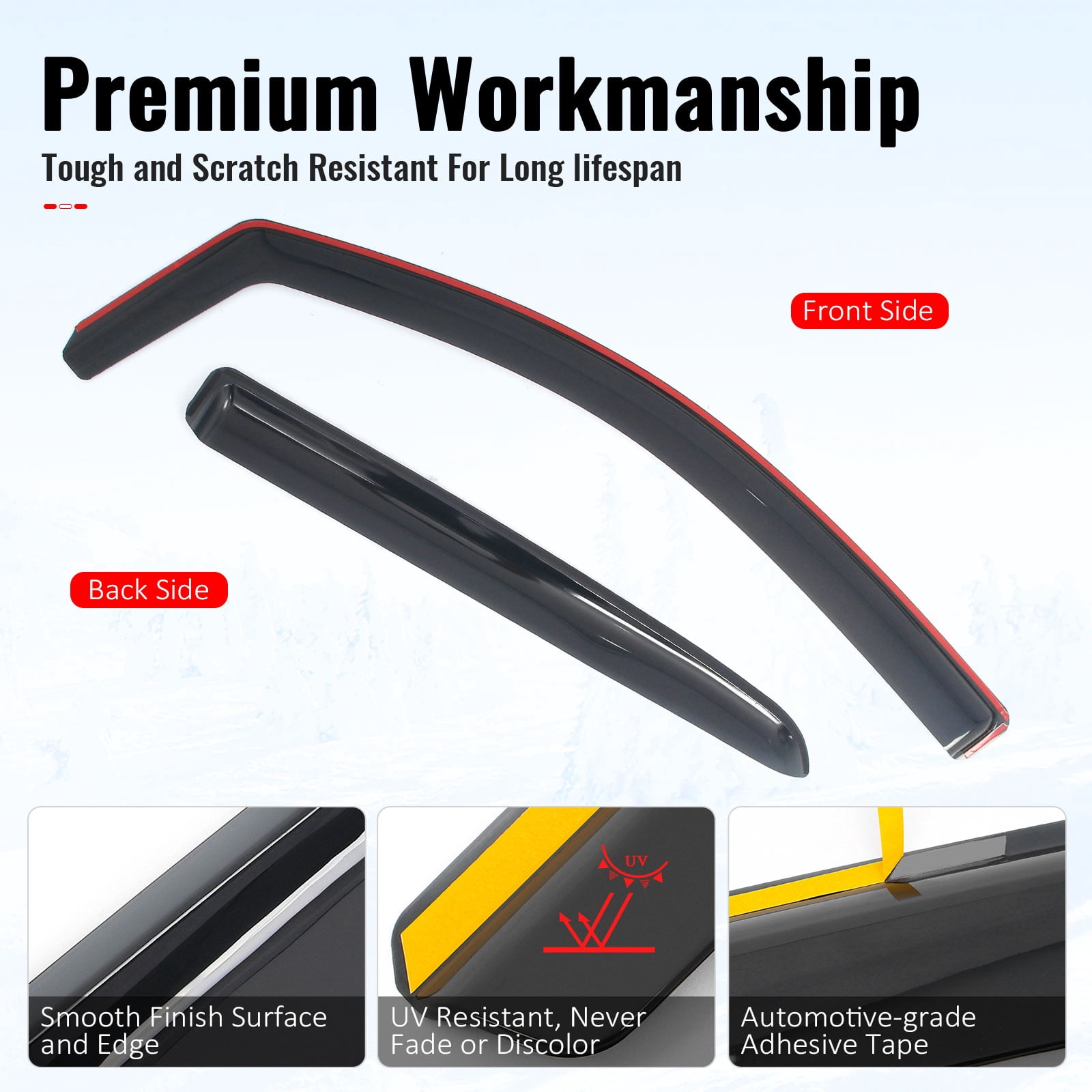 Ikon Motorsports In-Channel Window Visors Sun Shades Vent Rain Guards Deflectors for 2015-2022 Chevy Colorado & GMC Canyon Crew Cab Smoke/Tinted 4PCS