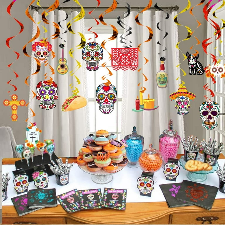 35PCS Funmemoir Day of The Dead Hanging Swirl Decorations