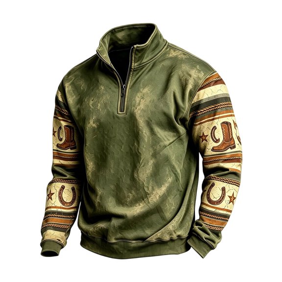 Bainana Half Zip Collared Sweatshirts For Men Long Sleeve Fashion Sweatshirt Graphic Print Pullover Tops Streetwear Fall Outfit Size L