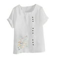 thumbnail image 4 of ZQUUVOU Women's T-Shirt Round-Neck Floral Printed Short Sleeve Button Blouse White (XL), 4 of 4