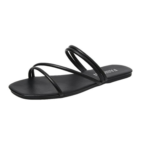 

nsendm Wedge Sandals for Women Thong Ladies Summer Solid Color Square Toe Flip Flops Womens Strap Sandals with Heel Black 7
