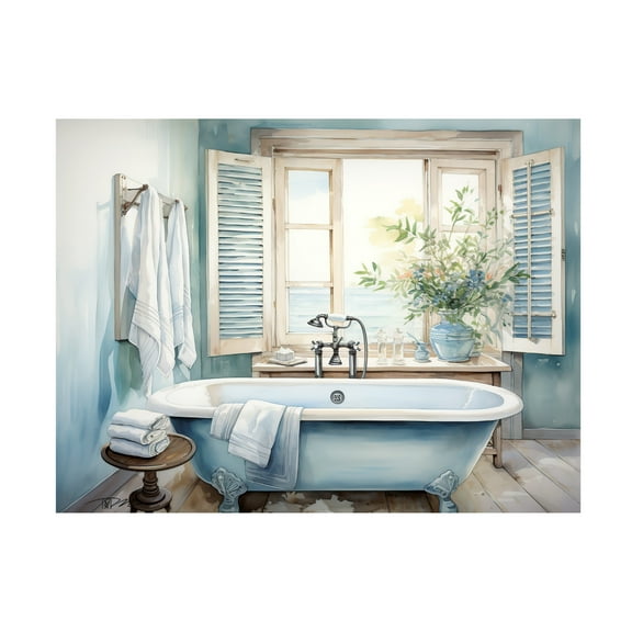 Canvas Wall Art - Momart 'Blue Bathtub' Wall Art for Living Room, Bedroom, or Office Décor by Trademark Fine Art - 19 x 14 Inches