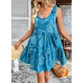 thumbnail image 6 of Women Summer Casual Sleeveless Mini Pleated Tank Vest Dresses Blue L, 6 of 7