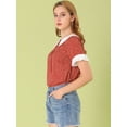 thumbnail image 4 of INSPIRE CHIC Blusa de lunares de manga corta con cuello Peter Pan en contraste vintage para mujer Rojo M, 4 of 6