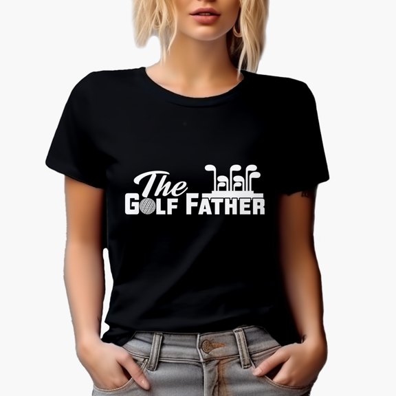 The Golf Father with Ball & Clubs Pun Quote, Dad Golf Player, Golfing or Golfer Themed Merch Gift, Black T-Shirt, Small