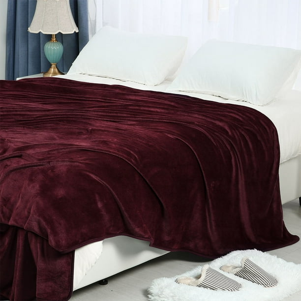 Soft Lightweight Microplush Flannel Fleece Bed Blanket Burgundy Twin XL ...