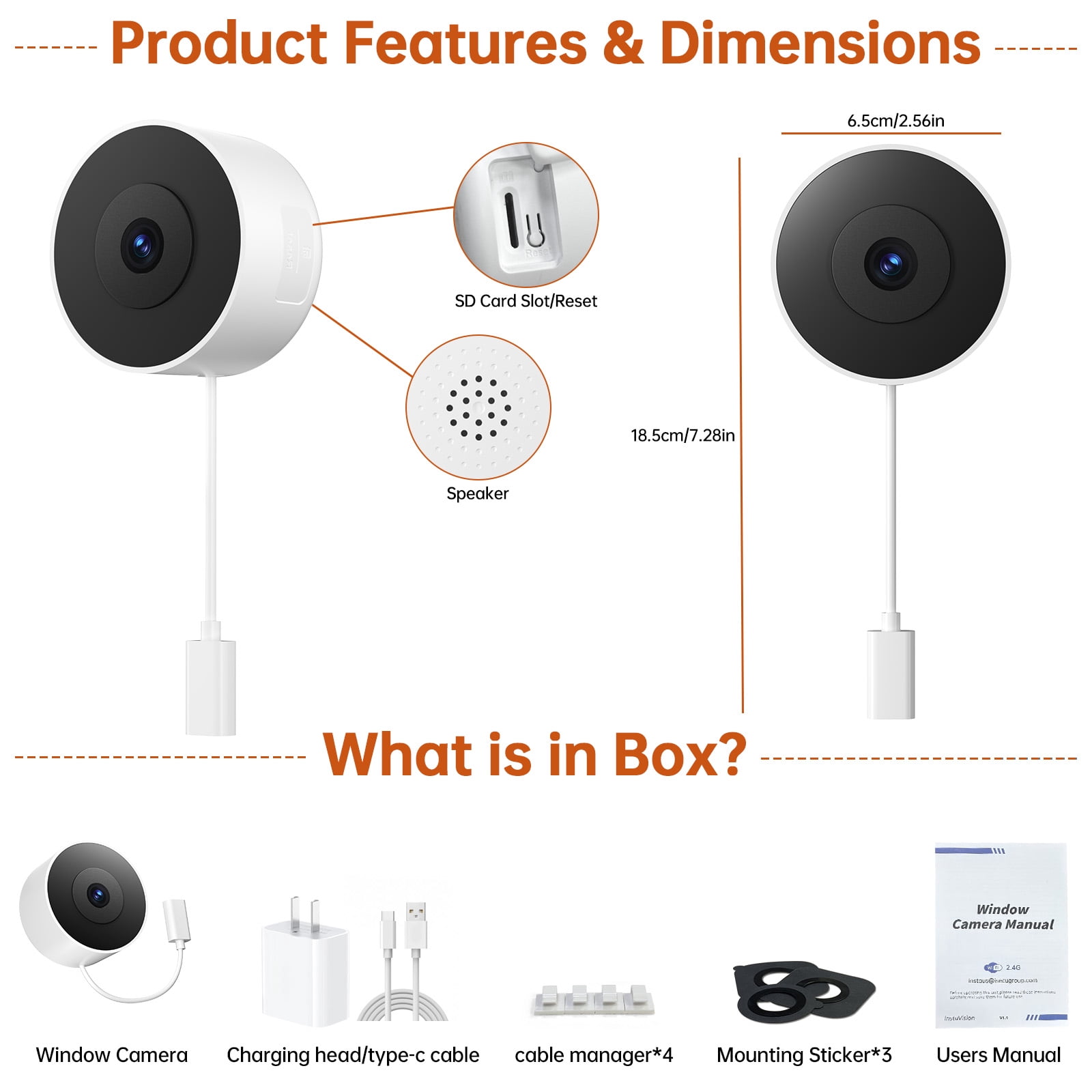 GBIUT Window Camera, 2.4G&5G WIFI Smart Security Camera, 2K Home Security Camera for Indoor Outdoor, Blacklight Full-Color, US Cloud, 911 Emergency Dispatch, Easy & Quick Install