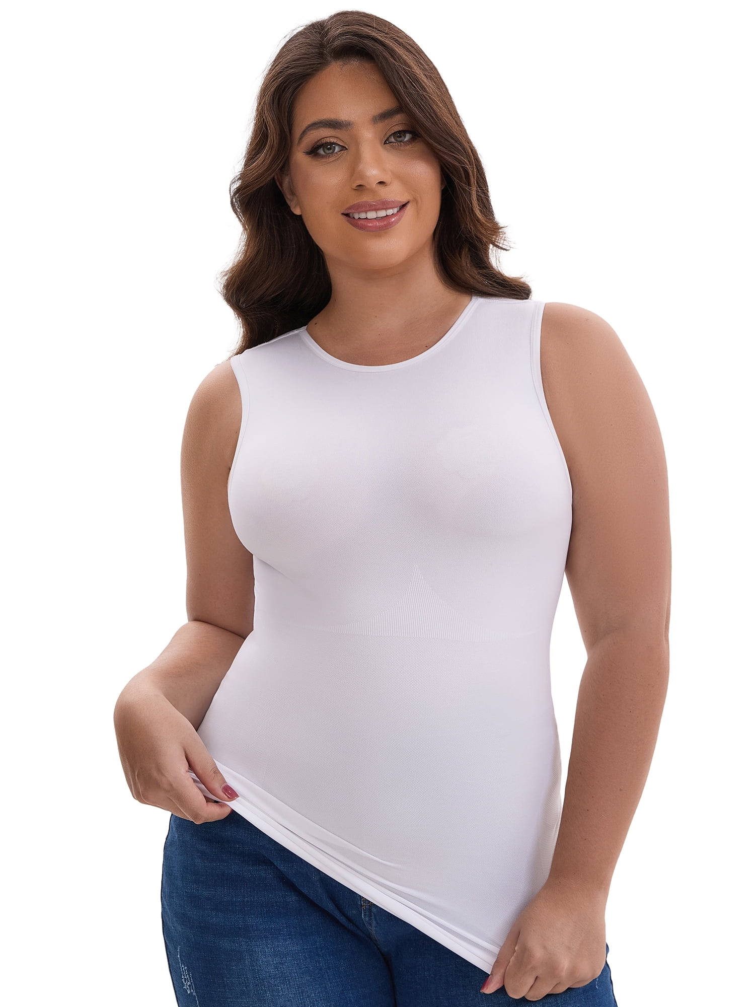 DARING DIVA Women's Soft Shapewear Tummy Control Tank Top Waist Control M White