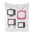 thumbnail image 1 of TV Show Soft Flannel Fleece Throw Blanket, Retro Entertainment Old Fashioned Televisions in Pastel Tones, Cozy Plush for Indoor and Outdoor Use, 60" x 80", Pink Blue Grey, by Ambesonne, 1 of 6
