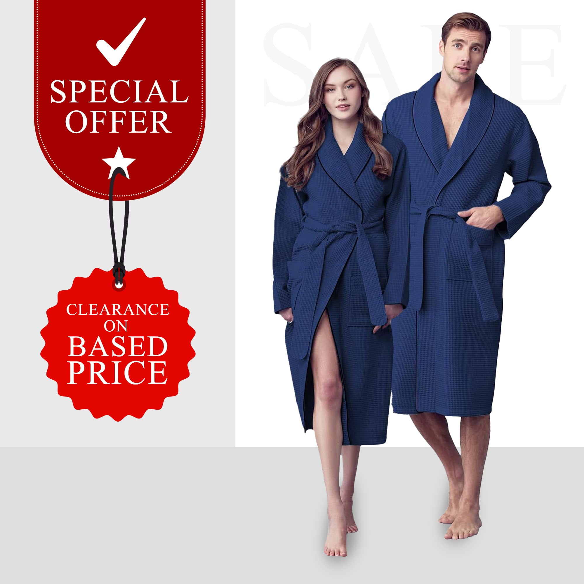 Canadian Linen Luxury Cotton Waffle Style Women s Robe Premium Shawl Collar Housecoat Sleepwear Beachwear Long Robes for Ladies Pool Spa Shower Kimono Bathrobe for Men Women Navy Blue X Large