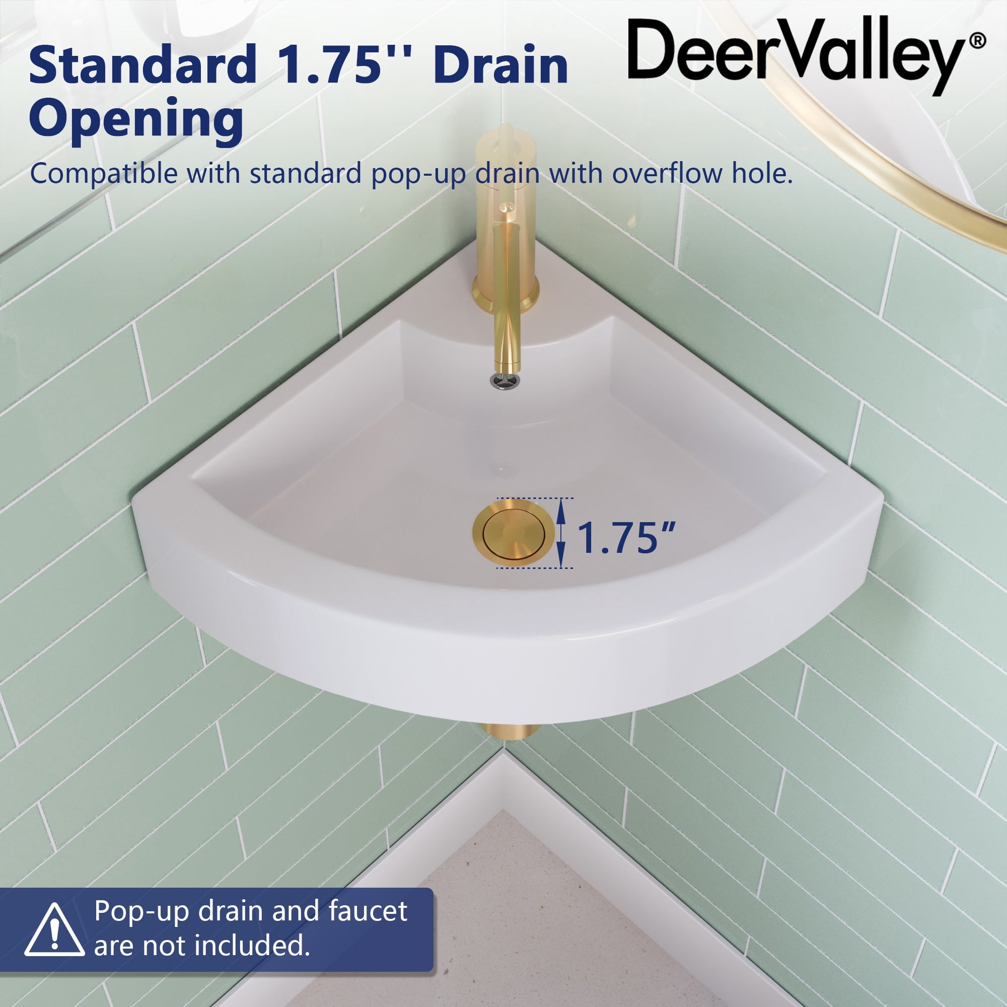 DV-1V0222 DeerValley 18" x 13''White Ceramic Specialty Wall Mount Bathroom Sink with Faucet Hole and Overflow