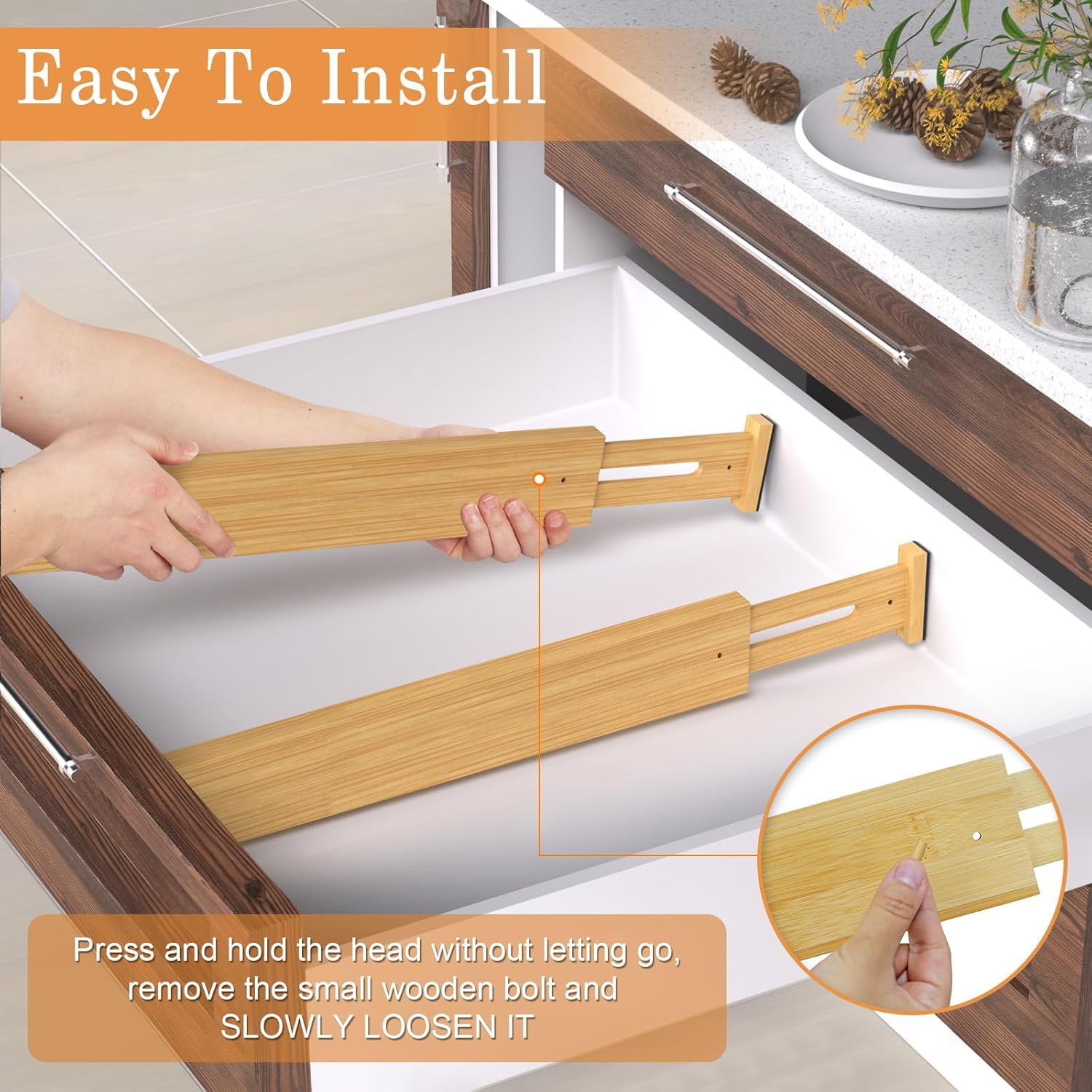 Bamboo Drawer Dividers,17-22" Adjustable Kitchen Drawer Organizer for Clothes,4 Pack Expandable Drawer Organization Separators for Bedroom,Bathroom,Dresser and Office