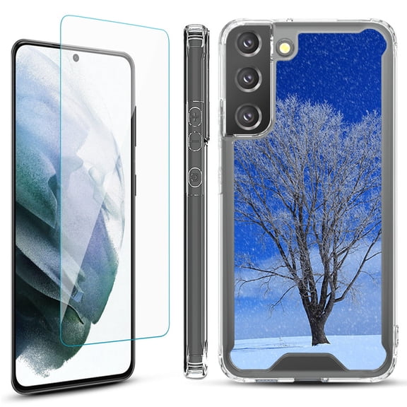 Shockproof Bumper Phone Case for Samsung Galaxy S22  / S22 Plus 5G, with Tempered Glass Screen Protector, by OneToughShield ® - Snowing Tree