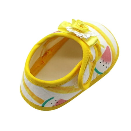 

DNDKILG Baby Toddler Girl Boy Cirb Spring Summer Fall Mary Jane First Walkers Shoes Newborn Infant Watermelon Flower Soft Sole Flats Yellow 0-18M 12