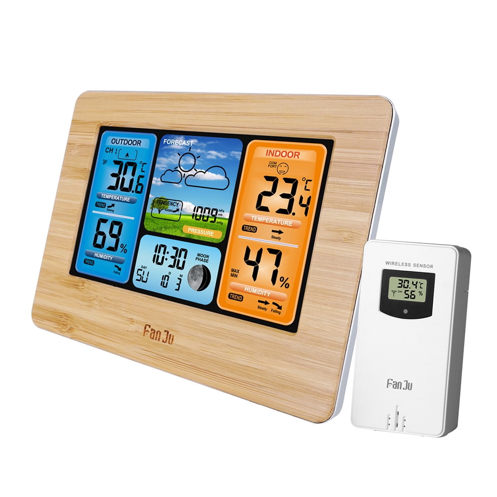 USB Power Cord Digital Weather Station LCD Alarm Clock with Outdoor Sensor for Home and Office Use