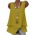 thumbnail image 2 of Women's Summer Sleeveless Double Layer Top T-Shirts Blouses Solid Color Loose Fit Casual Daily Wear Vacation Beach Outfits Fashion Essential Gift for Women | Sopatenor,Gold XL, 2 of 9