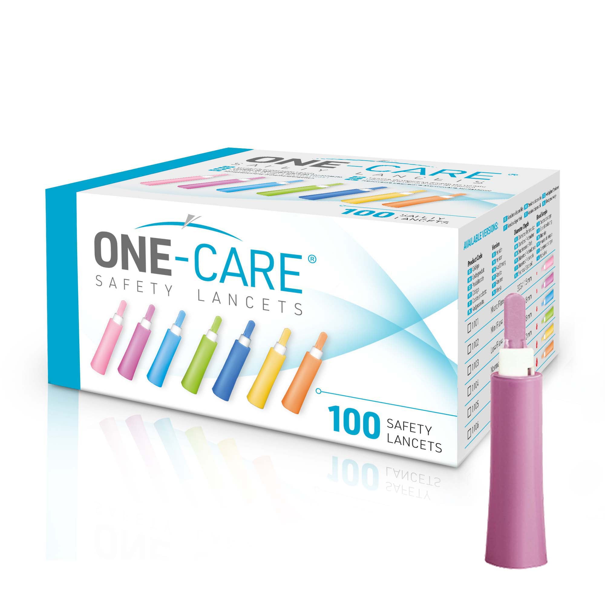 ONE-CARE Safety Lancets, Contact-Activated, 28G x 1.8mm, Box of 100