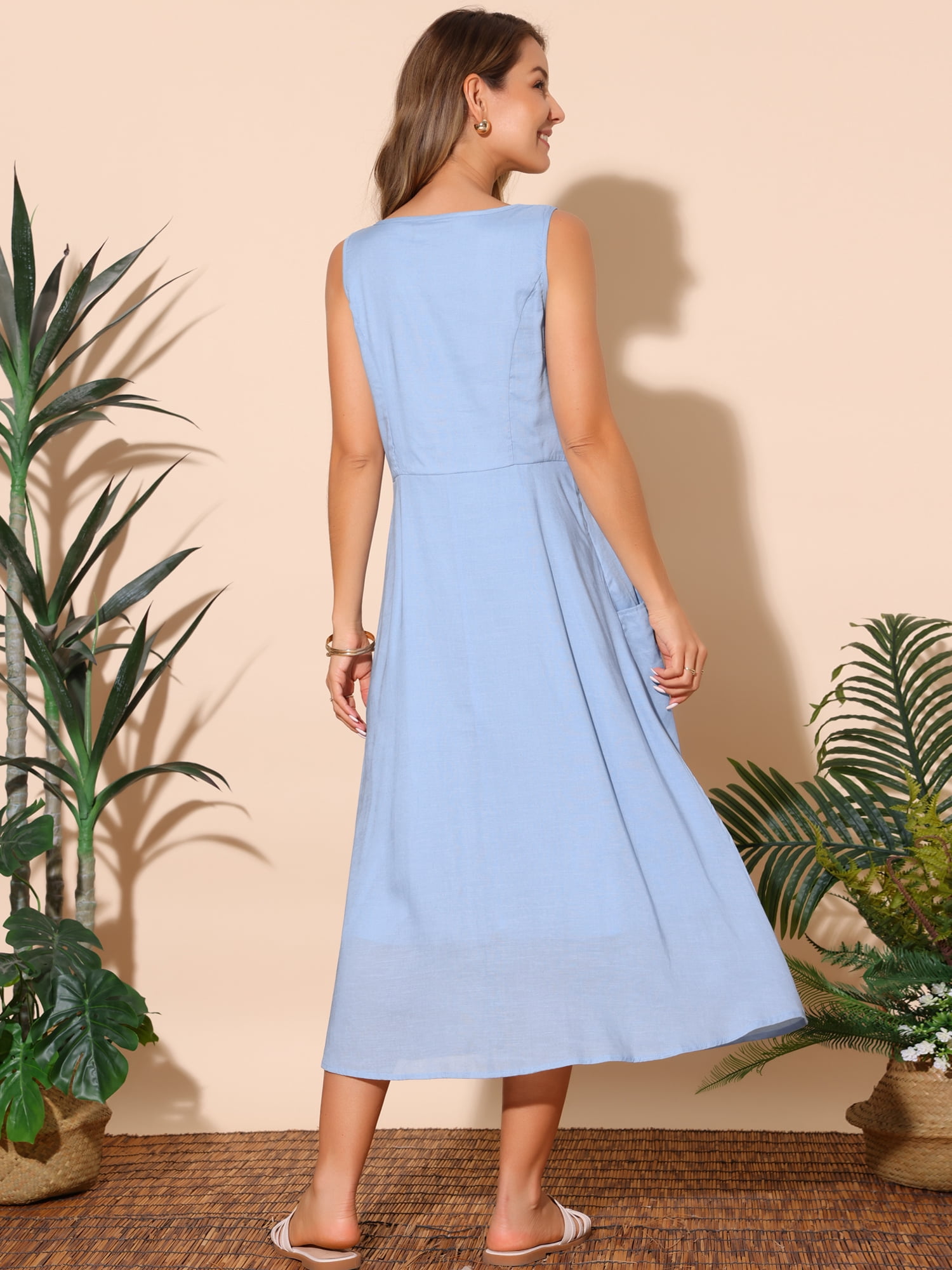 DARING DIVA Women's Sleeveless Loose Flowy Midi Tank Beach Dress L Sky Blue