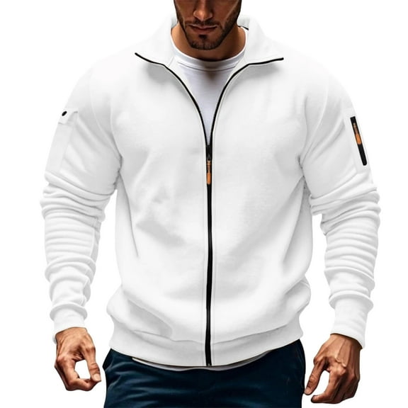 USNSM Mens Full Zip Sweatshirt Jacket Long Sleeve Fleece Thick Pullover Casual Big and Tall Golf Shirts Outerwear White S