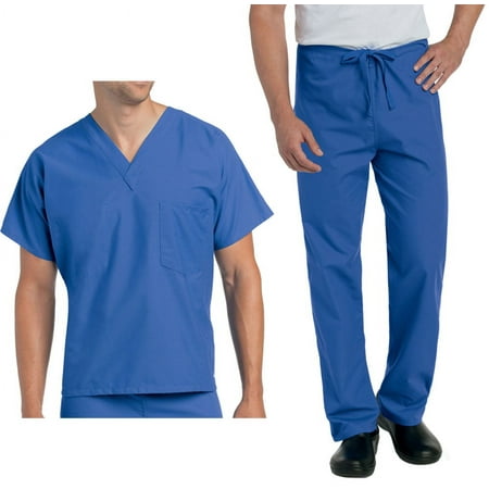 Landau Unisex V-Neck Scrub Top 7502 And Drawstring Pant 7602 Scrubs Set Royal Blue (4XL Top/Pant 4XL)