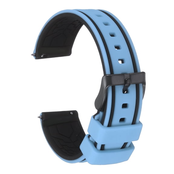 Uxcell Silicone Watch Bands 20mm Width Soft Quick Release Rubber Watch Bands with Matte Black Buckle for Men Women, Light Blue Black