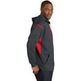 thumbnail image 2 of Sport-Tek ®  Tech Fleece Colorblock Hooded Sweatshirt. F246 S Graphite Heather/ True Red, 2 of 4