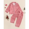 thumbnail image 4 of Cjfdfy Toddler Baby Girl Boy Christmas Silk Stain Pajamas Set Kids Girls PJS Set Sleepwear Fall Winter Clothes Santa Tree Bow Print Long Sleeve Button Down Shirt with Long Pants Set Loungewear 1-5Y, 4 of 9
