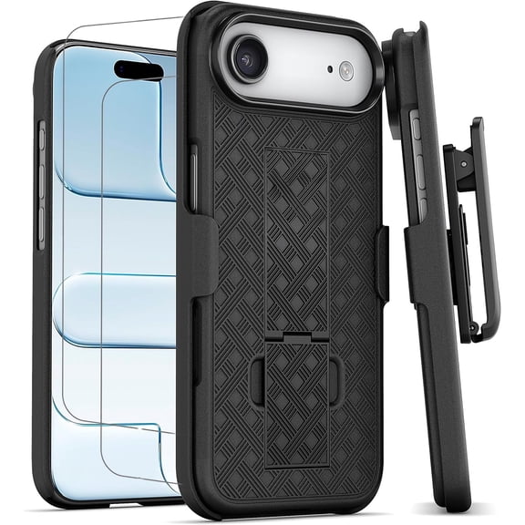 For iPhone Air Case,With Belt Clip Holster Combo Kickstand Rotating Swivel Rugged Shockproof Cover,2X Screen Protector,Heavy Duty Shell For iPhone 17 Air(Black)