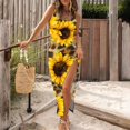 thumbnail image 2 of Robes d'Été pour Femmes Tendance Sans Manches Taille Haute Bohème Côtelée à Cordon Robe Soleil Froncée Aguichant Fente Haute Robe Maxi, 2 of 5