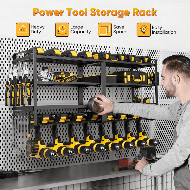 Power Tool Organizer Wall Mount Heavy Duty Drill Holder Garage Tool Organizer and Storage Suitable Tool Rack for Tool Room Workshop Garage