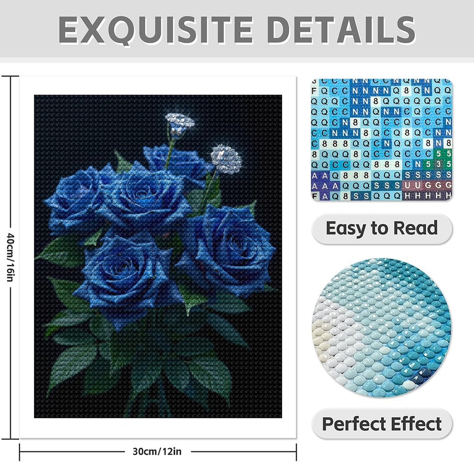 Diamond Art Kits for Adults - 5d Blue Roses Dewy Sparkling Blooms Diamond Painting for Adults, Diamond Art for Adults Beginners, Diamond Painting Kits for Adults for Home Wall Decor