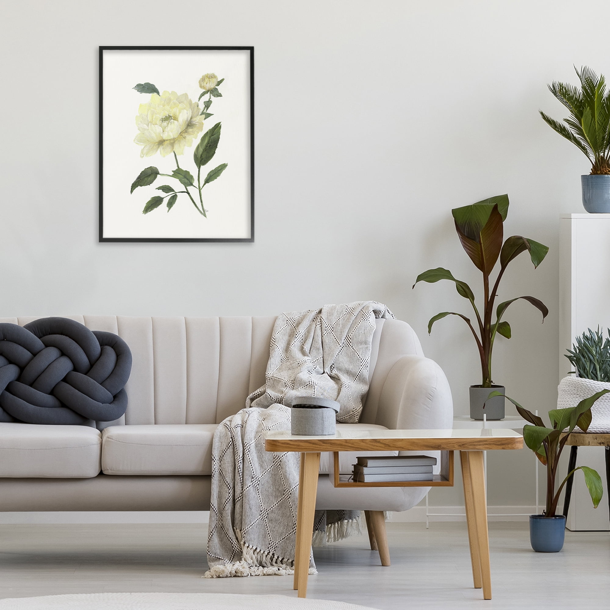 Stupell Industries Cream Garden Peony with Buds Black Framed Giclee Art, design by Nan