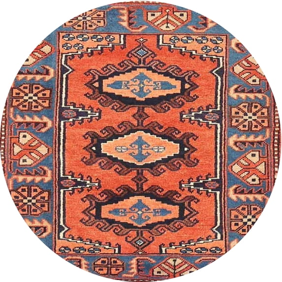 Ahgly Company Machine Washable Indoor Round Traditional Orange Salmon Pink Area Rugs, 3' Round