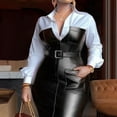 thumbnail image 2 of MORTTIC Women's Faux Leather Panel Shirt V-Collar Long Sleeve Belted Hem Slit Maxi Dress with Pockets Black，XL, 2 of 5