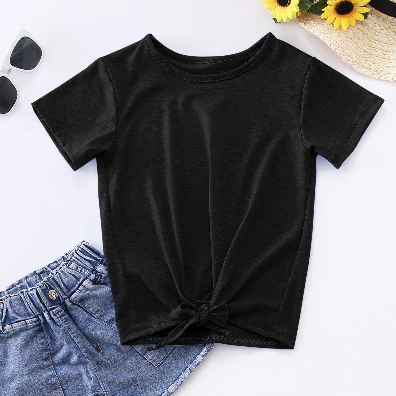 Toddler Girl Twist Front Ribbed Short-sleeve Solid Color Tee