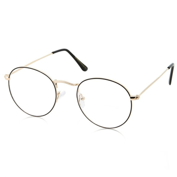 grinderPUNCH Vintage Inspired Round Gold Metal Frame Clear Lens Glasses